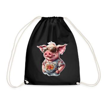 Pig mit Sonnenbrillen im Hawaii-Look - Turnbeutel - Schwarz - Vorne