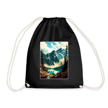 North Cascades National Park Travel Poster Card - Drawstring Bag - black - Front
