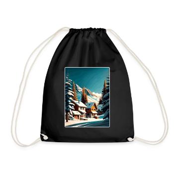 Val Thorens Ski Travel Poster Souvenir Paint WPA - Drawstring Bag - black - Front