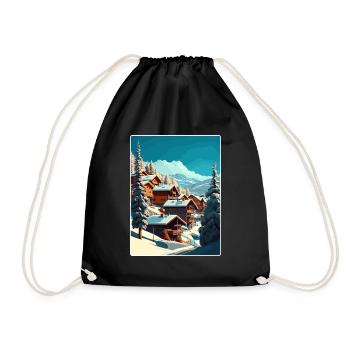 Val Thorens Ski Travel Poster Souvenir Paint WPA - Drawstring Bag - black - Front