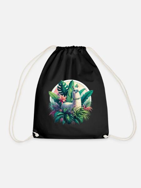 Lama Dschungel Pflanzen Palmen Geschenk - Turnbeutel - Schwarz