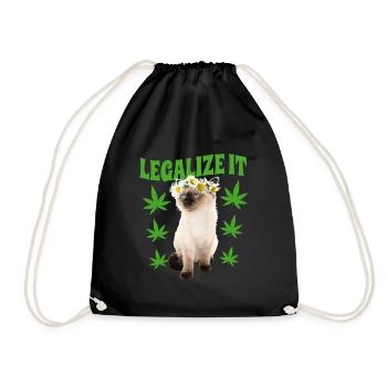 Katze Stoned Bekifft Kiffen Hanfblatt Hippie - Turnbeutel - Schwarz - Vorne
