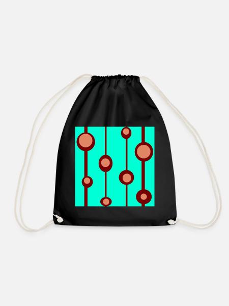 Circles and lines on a green background - Drawstring Bag - black