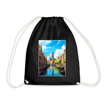 Amsterdam Netherlands Travel Poster Souvenir WPA - Drawstring Bag - black - Front