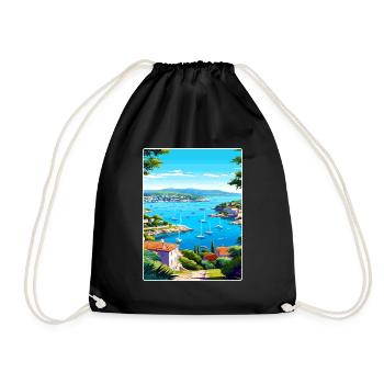 Cote Dazur France Travel Poster Souvenir Paint WPA - Drawstring Bag - black - Front