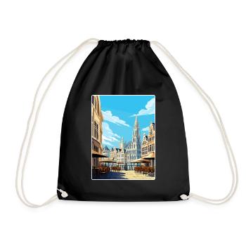 Brussels Belgium Travel Poster Souvenir Paint WPA - Drawstring Bag - black - Front