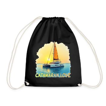 Catamaran Love, Sea, Sailing, Captain, Cat, Cat - Drawstring Bag - black - Front