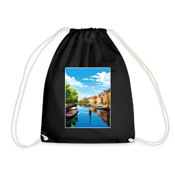 Aarhus Denmark Travel Poster Souvenir Painting WPA - Drawstring Bag - black - Front
