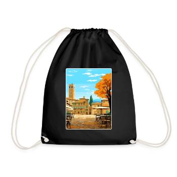 Volterra Italy Travel Poster Souvenir Painting WPA - Drawstring Bag - black - Front