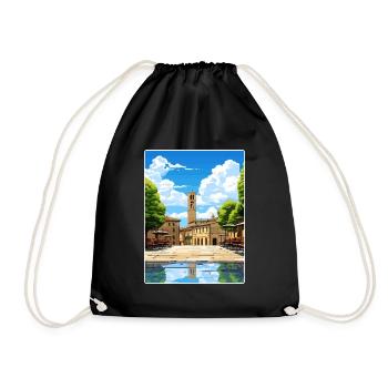 Arezzo Italy Travel Poster Souvenir Postcard Paint - Drawstring Bag - black - Front