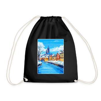 Strasbourg France Travel Poster Souvenir Paint WPA - Drawstring Bag - black - Front