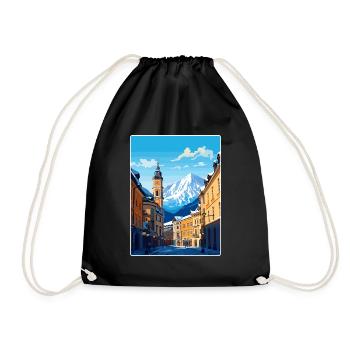 Vienna Austria Travel Poster Souvenir Painting WPA - Drawstring Bag - black - Front