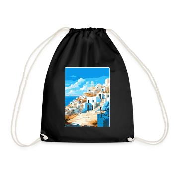 Karpathos Greece Travel Poster Souvenir Paint WPA - Drawstring Bag - black - Front