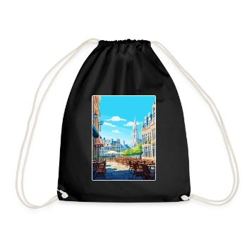 Brussels Belgium Travel Poster Souvenir Paint WPA - Drawstring Bag - black - Front