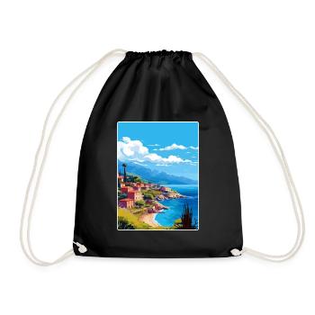 Kefalonia Greece Travel Poster Souvenir Paint WPA - Drawstring Bag - black - Front
