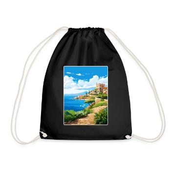 Heraklion Greece Travel Poster Souvenir Paint WPA - Drawstring Bag - black - Front