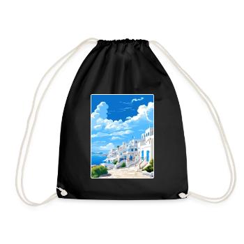 Mykonos Greece Travel Poster Souvenir Painting WPA - Drawstring Bag - black - Front