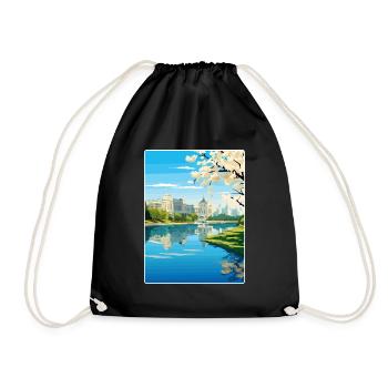 Bucharest Romania Travel Poster Souvenir Paint WPA - Drawstring Bag - black - Front