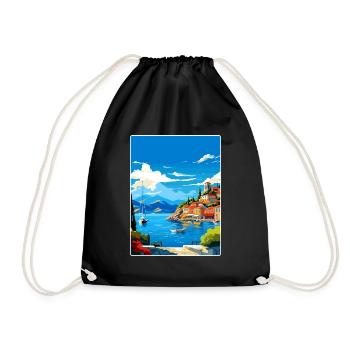Parga Grèce Affiche de voyage Souvenir Carte Postale Peinture - Sac de sport léger - noir - Devant