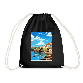 Charlestown Cornwall England Travel Poster Card - Drawstring Bag - black - Front