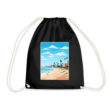 Manhattan Beach California Travel Poster Souvenir - Drawstring Bag - black - Front