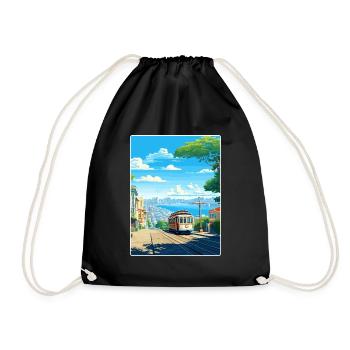 San Francisco Golden Gate California Travel Poster - Drawstring Bag - black - Front