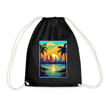 Miami Florida Travel Poster Souvenir Painting WPA - Drawstring Bag - black - Front