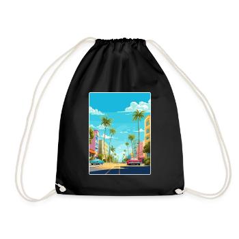 Miami Florida Travel Poster Souvenir Painting WPA - Drawstring Bag - black - Front