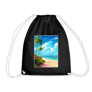 Miami Florida Travel Poster Souvenir Painting WPA - Drawstring Bag - black - Front