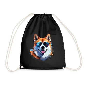 Akita Inu with sunglasses - Drawstring Bag - black - Front