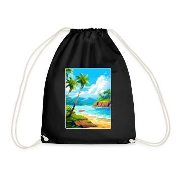 Dominican Republic Caribbean Travel Poster Card - Drawstring Bag - black - Front