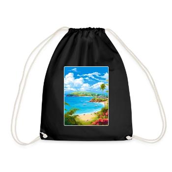 Antigua and Barbuda Caribbean Travel Poster Card - Drawstring Bag - black - Front