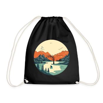 Serene Mountain and Lake Landscape - Drawstring Bag - black - Front