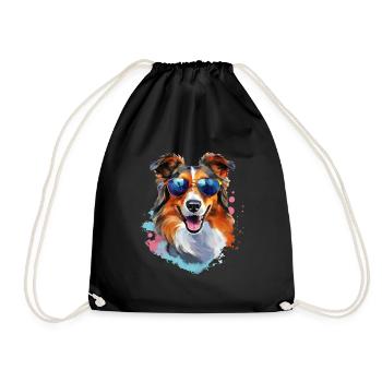Collie with sunglasses - Drawstring Bag - black - Front