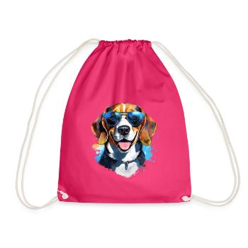 Beagle with sunglasses - Drawstring Bag - fuchsia - Front