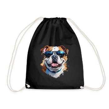 Bulldog with sunglasses - Drawstring Bag - black - Front