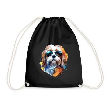 Lhasa Apso mit Sonnenbrille - Turnbeutel - Schwarz - Vorne