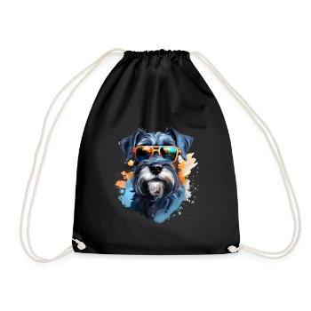 Schnauzer with sunglasses - Drawstring Bag - black - Front