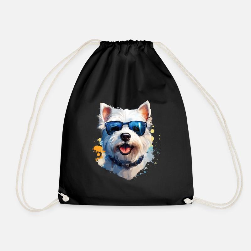 Westie mit Sonnenbrille - Turnbeutel - Schwarz