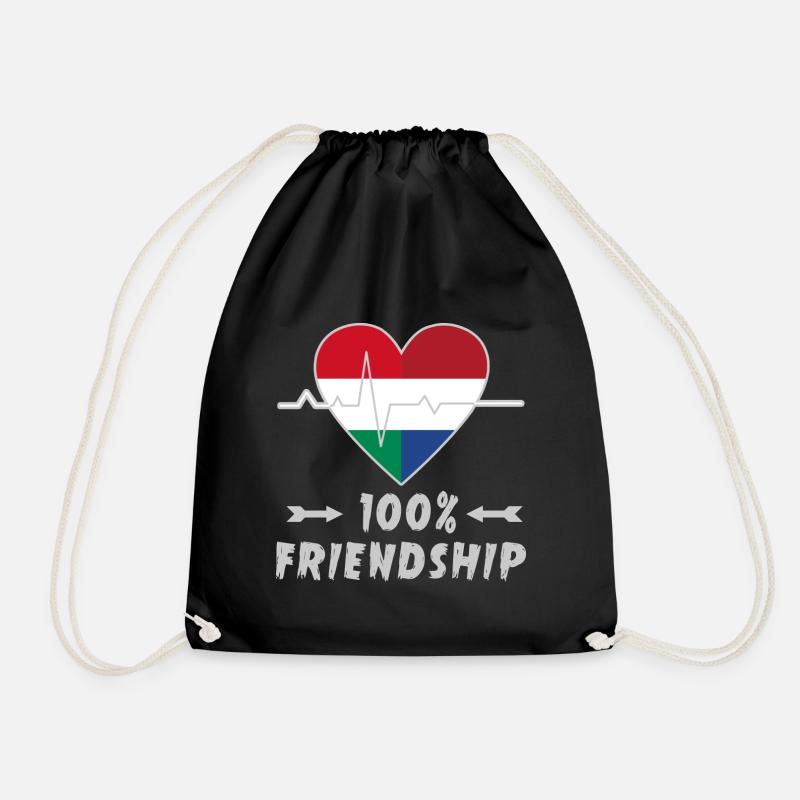 Hungary and Netherlands 100% friendship - Drawstring Bag - black