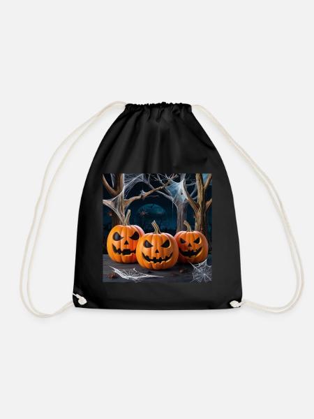 Halloween-Atmosphäre: drei Kürbisse - Turnbeutel - Schwarz