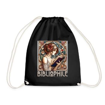 Bibliophile Woman Book Books Reading Gift - Drawstring Bag - black - Front