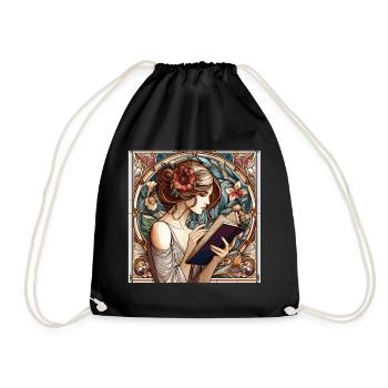 Art Nouveau Woman Book Books Reading Gift - Drawstring Bag - black - Front