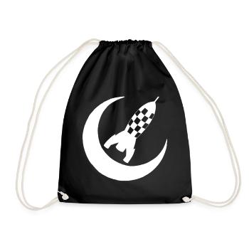 White rocket and half moon - Drawstring Bag - black - Front