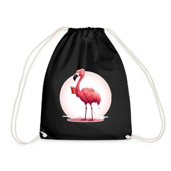 Flamingo drinks coffee - Drawstring Bag - black - Front