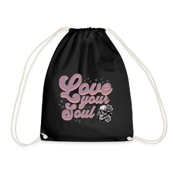 Skull with Rose Retro Design, Love Your Soul - Drawstring Bag - black - Front