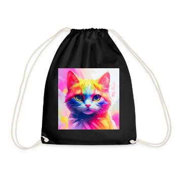 Vibrant Rainbow Cat Artwork - Drawstring Bag - black - Front