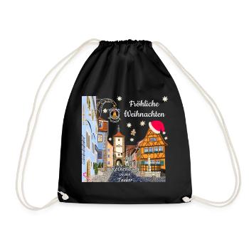 Rothenburg ob der Tauber, Merry Christmas - Drawstring Bag - black - Front