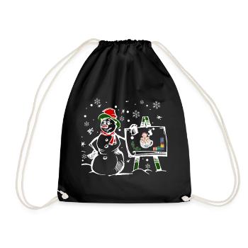 Schneemann mit Weihnachtsfenster Motiv - Turnbeutel - Schwarz - Vorne