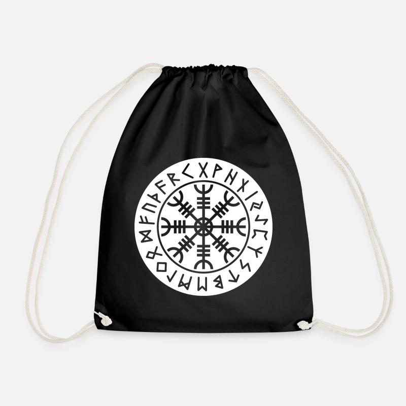 Aegishjalmur white rune circle - Drawstring Bag - black